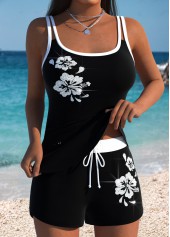 Black Hot-Fix Rhinestone Tummy Control Mid Waist Tankini Set | thumb picture 