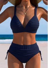 Push Up/supportive/enhance Bust High Waisted Navy Bikini Set