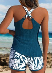 Criss Cross Back Mid Waisted Leaf Print Tankini Set | thumb picture 