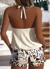 Tummy Coverage Mid Waisted Leaf Print Beige Tankini Set | thumb picture 