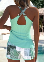 Tummy Coverage Mid Waisted Tribal Print Green Tankini Set | thumb picture 