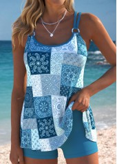 Tummy Coverage Mid Waisted Tribal Print Tankini Set | thumb picture 