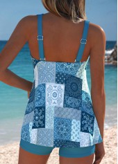 Tummy Coverage Mid Waisted Tribal Print Tankini Set | thumb picture 