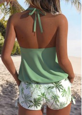 Tummy Coverage Mid Waisted Tropical Plants Print Tankini Set | thumb picture 