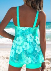 Tummy Coverage Mid Waisted Floral Print Cyan Tankini Set | thumb picture 