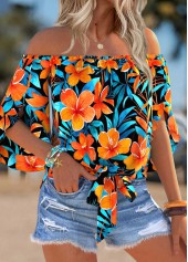 Multi Color Tummy Coverage Floral Print Half Sleeve Blouse | thumb picture 