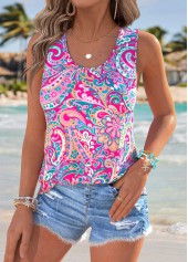 Hot Pink Tummy Coverage Paisley Print Sleeveless Tank Top | thumb picture 