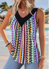 Multi Color Tummy Coverage Geometric Print Sleeveless Tank Top | thumb picture 