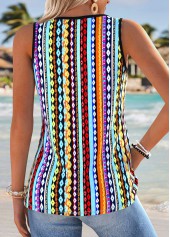 Multi Color Tummy Coverage Geometric Print Sleeveless Tank Top | thumb picture 