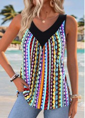 Multi Color Tummy Coverage Geometric Print Sleeveless Tank Top