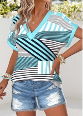 Cyan Tummy Coverage Geometric Print Short Sleeve T Shirt | thumb picture 