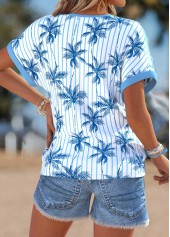 Dusty Blue Tummy Coverage Tropical Plants Print T Shirt | thumb picture 