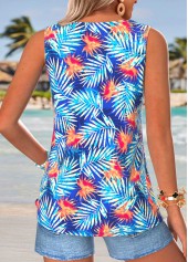 Blue Tuck Stitch Tropical Plants Print Sleeveless Tank Top | thumb picture 