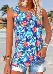 Blue Tuck Stitch Tropical Plants Print Sleeveless Tank Top | thumb picture 