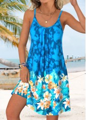 Blue Tummy Coverage Floral Print Short Strappy Dress | thumb picture 