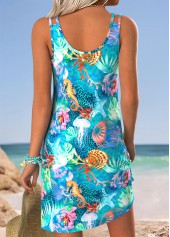 Cyan Tummy Coverage Marine Life Print Short Strappy Dress | thumb picture 