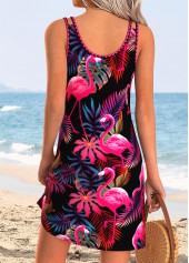 Black Tummy Coverage Flamingo Print Short Strappy Dress | thumb picture 