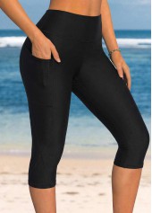 Wide Waistband High Waisted Black Swim Capris