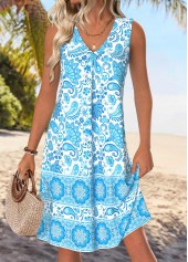 Multi Color Tummy Coverage Tribal Print Sleeveless Dress