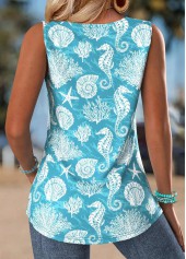 Cyan Tummy Coverage Marine Life Print Sleeveless Tank Top | thumb picture 