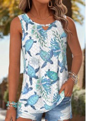 Multi Color Tummy Coverage Marine Life Print Tank Top | thumb picture 