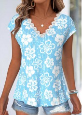 Light Blue Tummy Coverage Floral Print T Shirt | thumb picture 