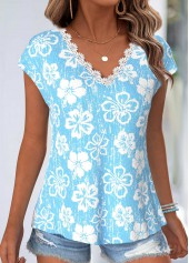 Light Blue Tummy Coverage Floral Print T Shirt | thumb picture 