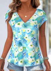 Light Green Tummy Coverage Floral Print T Shirt | thumb picture 