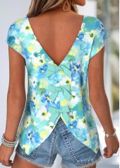 Light Green Tummy Coverage Floral Print T Shirt