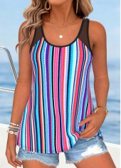Multi Color Tummy Coverage Striped Sleeveless Tank Top