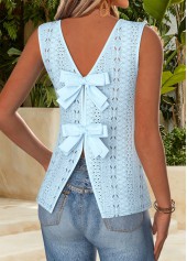 Light Blue Bowknot Sleeveless Round Neck Tank Top