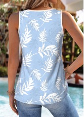 Dusty Blue Tummy Coverage Leaf Print Sleeveless Tank Top | thumb picture 
