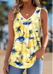 Ginger Tummy Coverage Tropical Plants Print Sleeveless Tank Top | thumb picture 