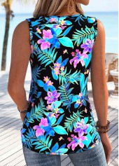 Sky Blue Tummy Coverage Floral Print Sleeveless Tank Top | thumb picture 