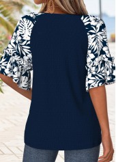 Navy Tummy Coverage Tropical Plants Print T Shirt | thumb picture 