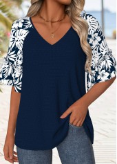 Navy Tummy Coverage Tropical Plants Print T Shirt | thumb picture 