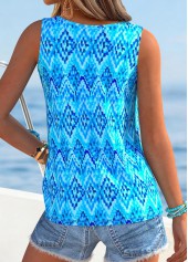 Sky Blue Tummy Coverage Geometric Print Sleeveless Tank Top | thumb picture 