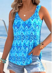 Sky Blue Tummy Coverage Geometric Print Sleeveless Tank Top | thumb picture 