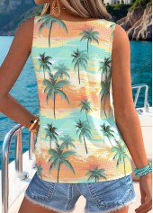 Multi Color Tropical Plants Print Tummy Coverage Tank Top | thumb picture 