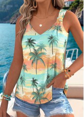 Multi Color Tropical Plants Print Tummy Coverage Tank Top | thumb picture 