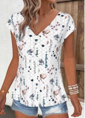 White Tummy Coverage Floral Print Short Sleeve T Shirt | thumb picture 