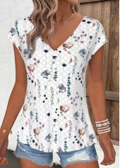 White Tummy Coverage Floral Print Short Sleeve T Shirt | thumb picture 