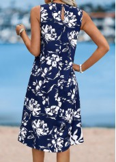 Navy Floral Print Sleeveless Round Neck Dress | thumb picture 