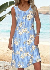 Light Blue Floral Print Sleeveless Round Neck Dress | thumb picture 