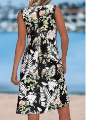 Black Tummy Coverage Leaf Print Sleeveless Round Neck Dress | thumb picture 
