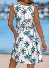 Multi Color Bowknot Tropical Plants Print Short Sleeveless Dress | thumb picture 
