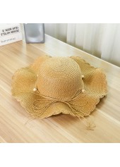 Dark Camel Tie Pearl Straw Hat | thumb picture 