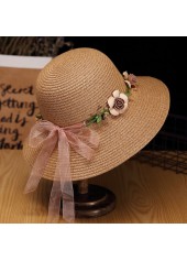 Dark Camel Color Floral Print Hat