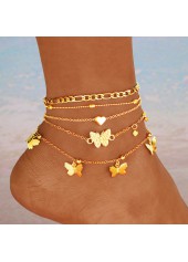 Golden Butterfly Heart Alloy Anklet Set