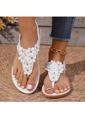 White Faux Leather Toe Post Falt Sandals